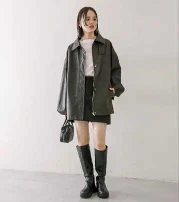 mystic 페이크 레더 자켓 브라운