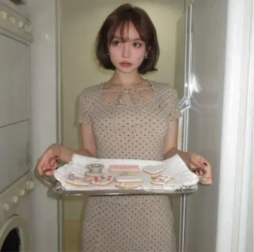 andmary Dot 리본 세트 업 베이지