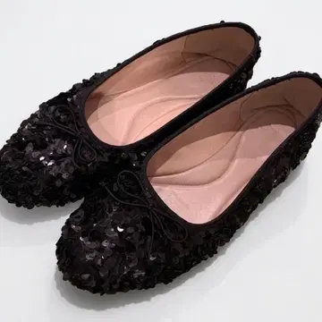 ZARA 스팽글 장식 블랙 플랫슈즈 40