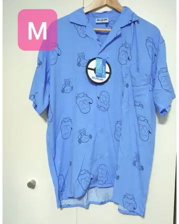 누오 우파 M 오픈 카라 셔츠 패턴 셔츠 레이온 반팔 포켓몬