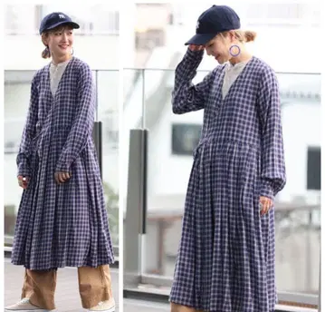 새상품급 BEAMS BOY 텐셀 체크 가운 원피스 정가 17380엔