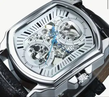 [미사용 새상품] 스켈레톤 자동 와인딩 손목시계 실버/블랙