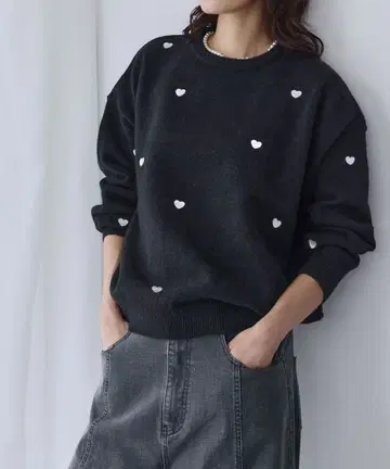 엘프랭크 하트 무늬 블랙 니트 풀오버 M