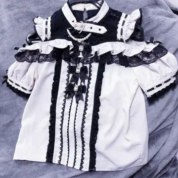 리즈리사 리본 하트 초커 블라우스 핑크 블랙