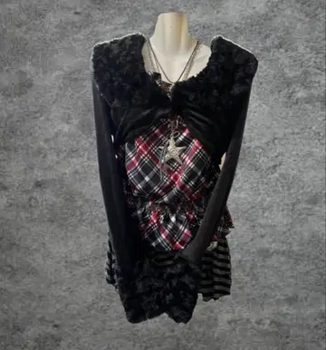 y2k 다크 코어 벨로아 볼레로 퍼 헤이세이 갸루 페어리 그런지