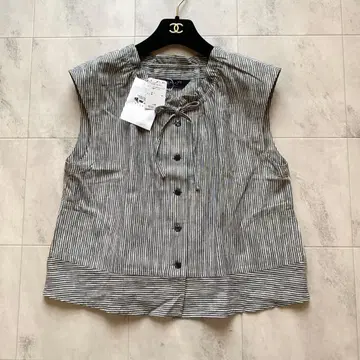 택 포함 미사용 기에몬 쿠루메모치 스트라이프 리본 프릴 블라우스 M~L