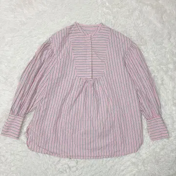 오파크 클립 스트라이프 블라우스 핑크 페미닌 출퇴근 a2196