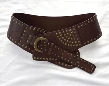헤이세이 벨트 버블 레트로 벨트 통 벨트 스터드 벨트 브라운 가죽 느낌