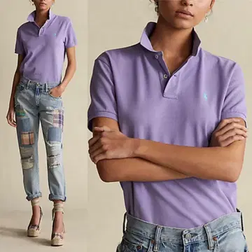 정품 아이코닉 클래식 핏 메쉬 피케 셔츠 퍼플