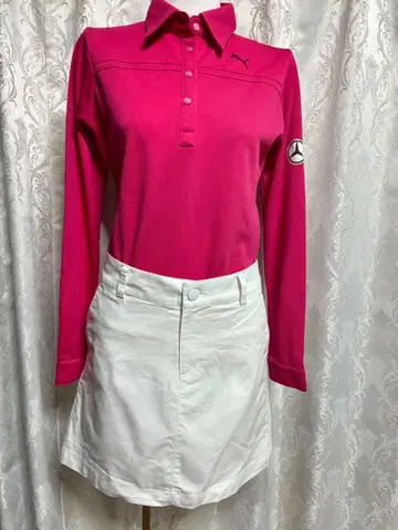 PUMA 핑크 긴팔 피케 셔츠 & TIGORA 화이트 스커트 세트 판매