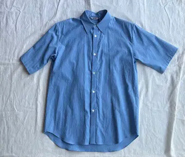 AURALEE 하프 슬리브 블라우스 라이트 블루 반팔 버튼 다운 셔츠