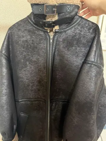 인조 가죽 보아 롱 무스탕 코트