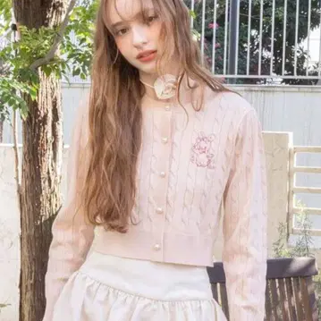 핑크 MAJESTIC LEGON SWIMMER 콜라보 케이블 가디건