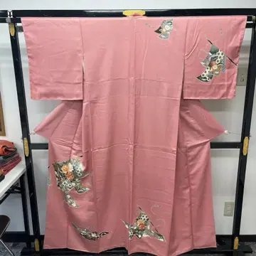 츠케사게 기모노 부채 문양 핑크 계열 고급 세미 포멀 외출용 0323-8