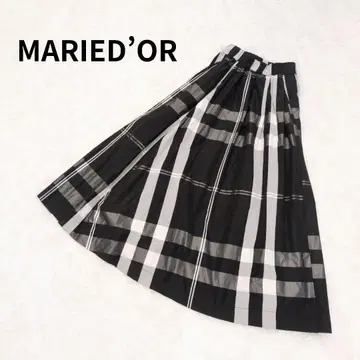 새상품급 마리 인형 체크 무늬 타프타 스커트 블랙 화이트