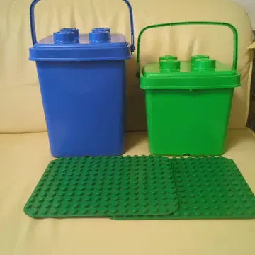 레고 블록 파랑 그린 블록 수납 버킷과 플레이트 세트
