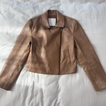 Massimo Dutti 천연 가죽 라이더 자켓 브라운 크롭 기장