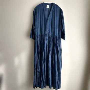 maison de soil 코튼 V넥 원피스 블루 체크