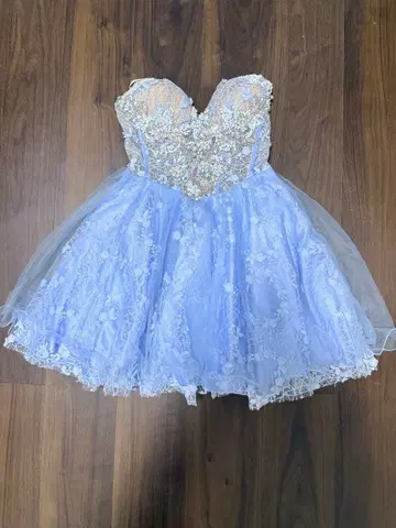 AngelR 비즈 장식 라이트 블루 플레어 드레스