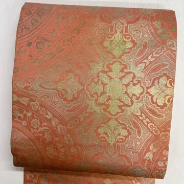 나고야 오비 하나비시 당화 문양 당초 문양 와인 레드 123t