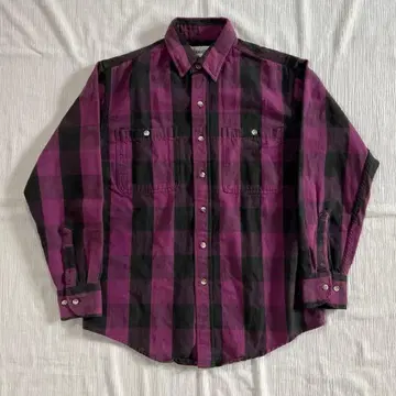 80s ST.JOHN'S BAY 블록 체크 플란넬 셔츠 퍼플