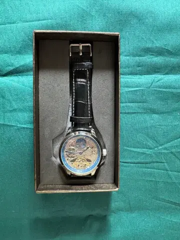 FORSINING 남성용 스켈레톤 수동 와인딩 시계 블랙 가죽 밴드