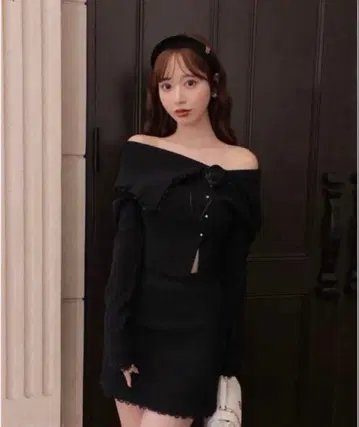 m me eme 루미에르 로즈 니트 세트 블랙