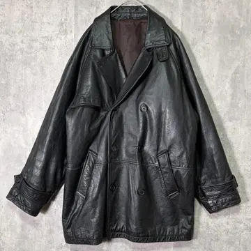 최고급 소가죽 레더 코트 더블 블랙 천연 가죽 빈티지