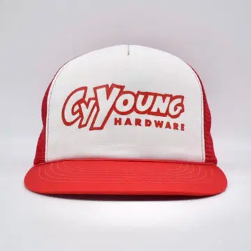 90s USA 기업 로고 빈티지 메쉬 캡 하드웨어 빨간색 화이트