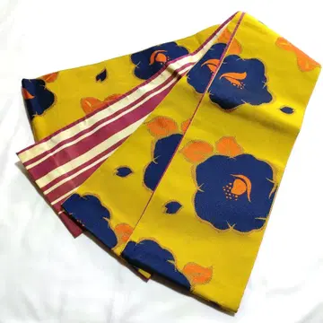 블루 동백꽃 리버서블 양면 패턴 유카타용 반폭 오비 선착순