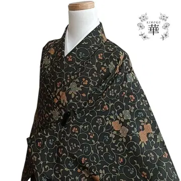 580 화 기모노 워셔블 기모노 코몬 꽃 동백 당초 블랙