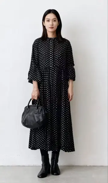 [ 미사용 새상품 ] 도트 개더 롱 원피스