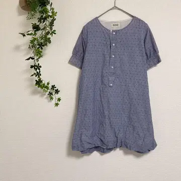 [BEAMS BOY] 반팔 도트 무늬 튜닉 (F) 면 100 라운드넥