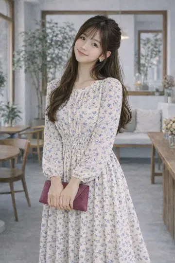 [ COHINA ] 빈티지 플라워 셰이프 플리츠 원피스