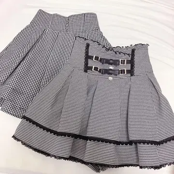 LIZLISA 2단 벨트 치마바지 evelyn 더블 플레어 스커트 체크