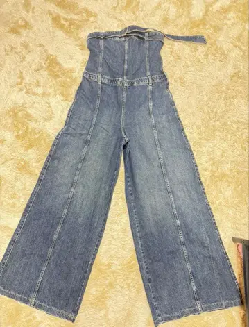 ZARA 오프숄더 데님 점프수트 XL