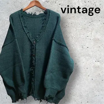 가디건 데미지 가공 그린 니트 구제 의류 빈티지
