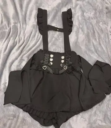 LIZLISA 레이스업 서스펜더 치마바지 블랙