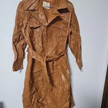 빈티지 MOD-MAID 가죽 롱 코트 브라운 벨트 포함