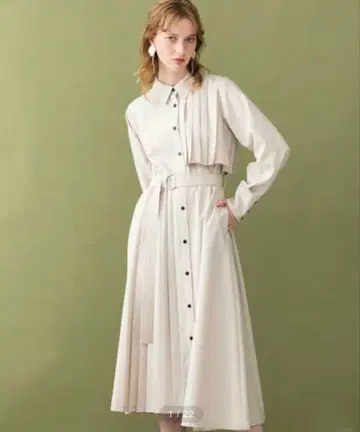 UNITED TOKYO 아지메 플리츠 셔츠 긴팔 원피스 베이지