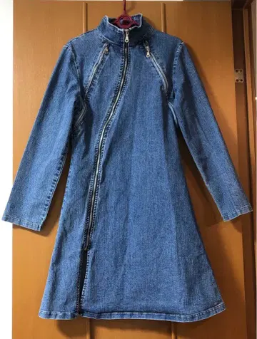 빈티지 집업 데님 롱 원피스 코트 자켓 M