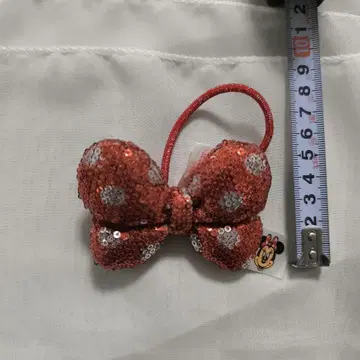 미니 스팽글 미니 리본 머리끈 빨간색 폴카 도트