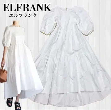 ELFRANK 엘프랭크 볼륨 소매 코튼 티어드 롱 기장 원피스