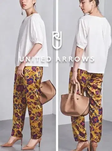 유나이티드 애로우즈 미광택 오리엔탈 플라워 프린트 이지 팬츠