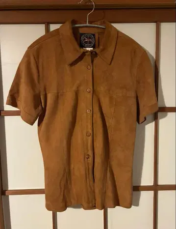 천연 가죽 스웨이드 반팔 셔츠 구제 의류 빈티지