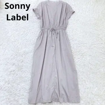 서니 라벨 롱 원피스 반팔 심플 무지 면 V넥 퍼플