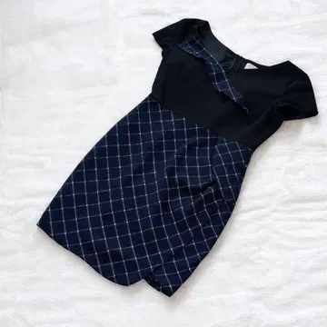 Sobre 소브레 미니 드레스 체크 무늬 네이비 반팔 원피스 L