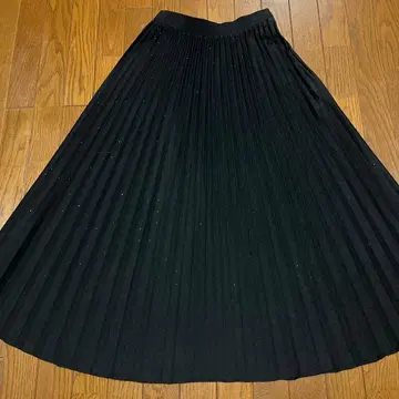 블랙 롱 플리츠 스커트 도트 스팽글 M~L