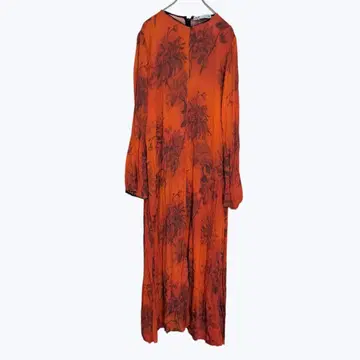 자라 꽃무늬 롱 원피스 오렌지 플레어 슬리브 올 패턴 맥시 길이 긴팔