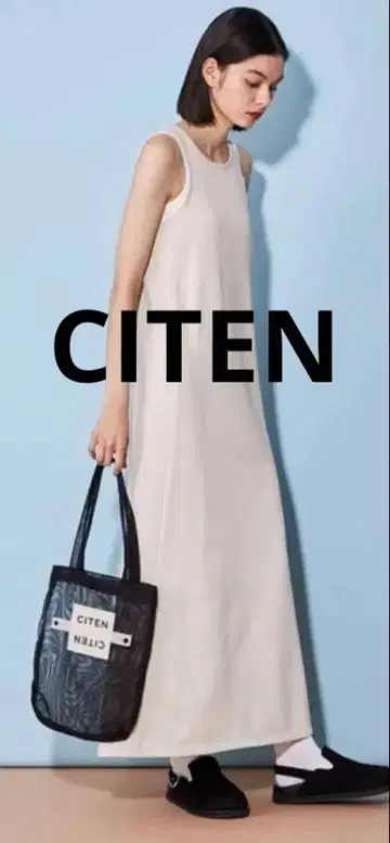 CITEN 화이트 슬리브리스 롱 원피스 프리 사이즈